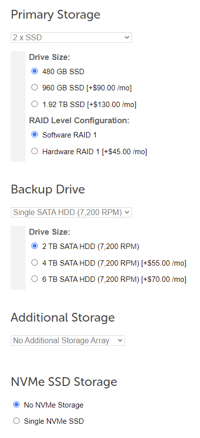 Step 4: Choose dedicated server storage