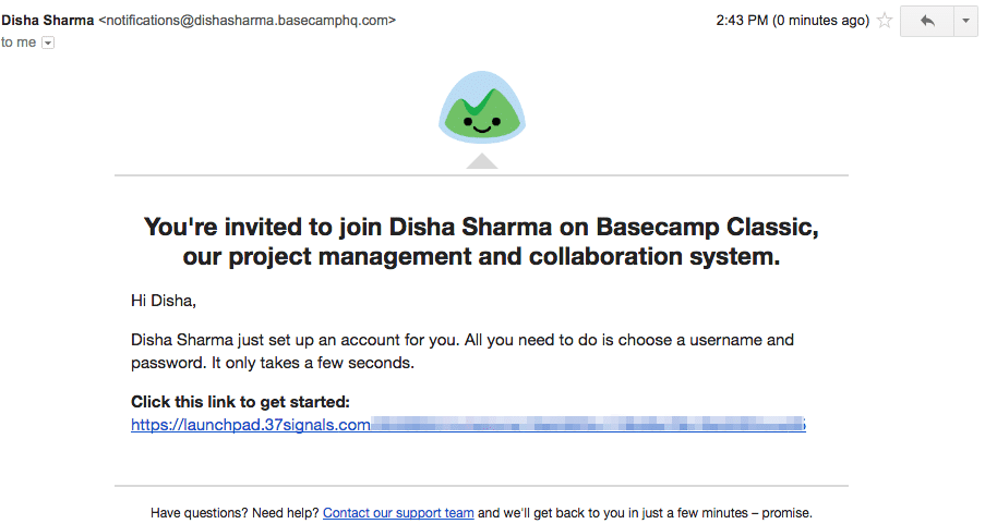 New Client Onboarding - Basecamp Invite Email