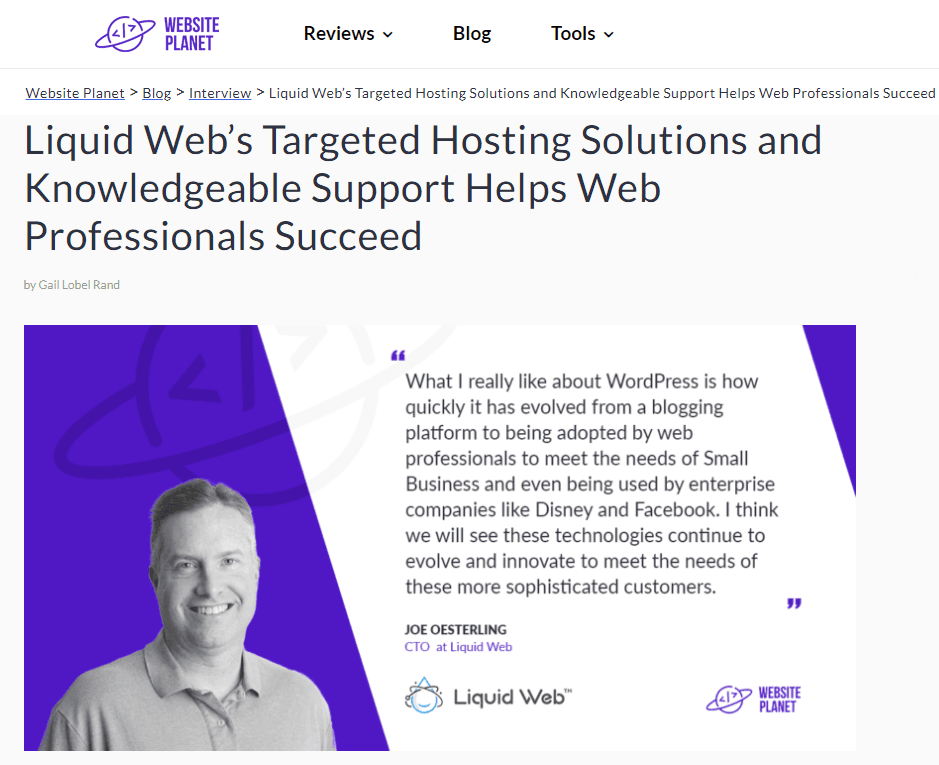 Interview with Website Planet and Joe Oesterling, CTO Liquid Web