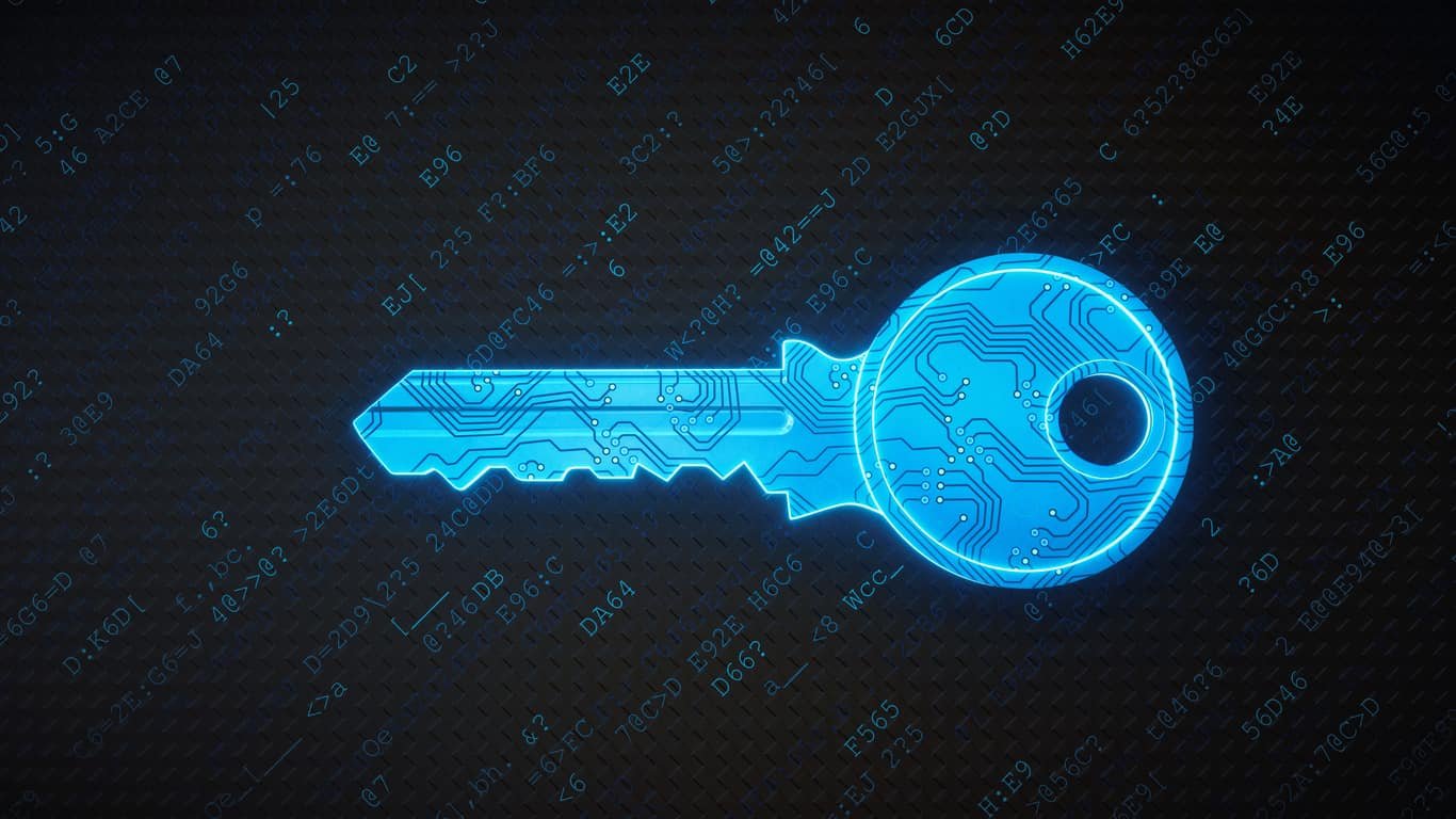 blue digital key in a cyber environment.