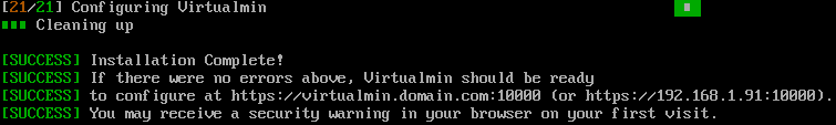 Install Virtualmin - Success