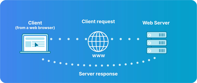 The communication between the client and the server over the internet.
