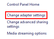 Opening the adapter settings in Windows.