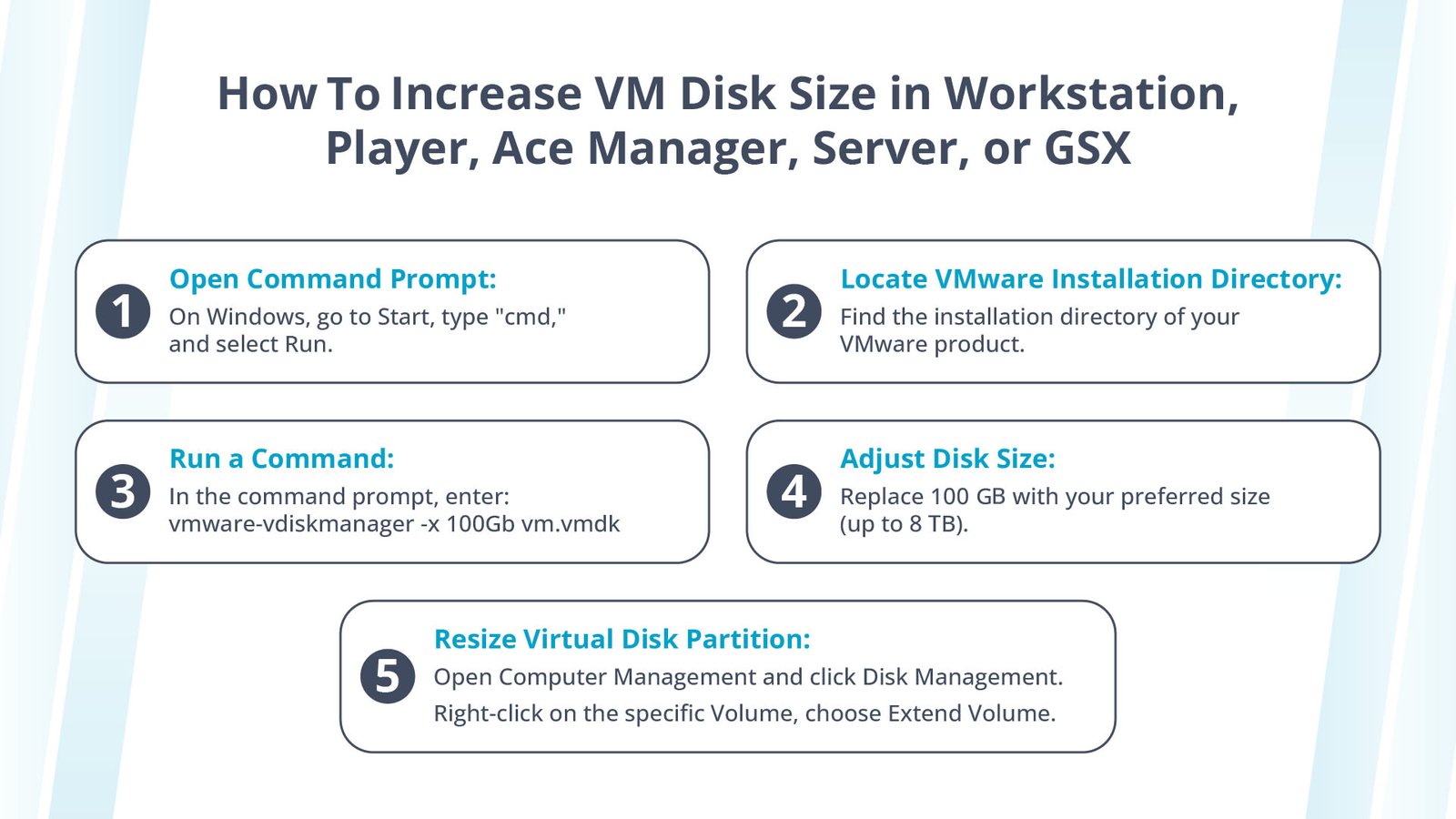 Steps for increasing VMware disk size in Workstation, Player, Ace Manager, Server, or GSX.