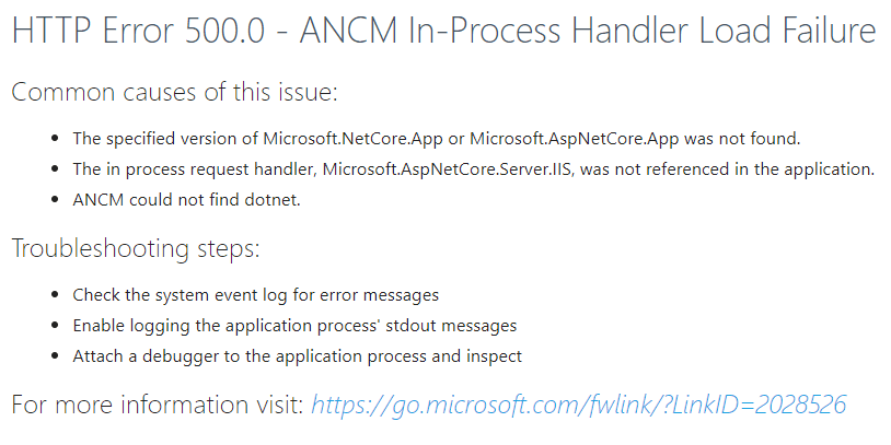 How to Fix “HTTP Error 500.0 - ANCM In-Process Handler Load Failure”