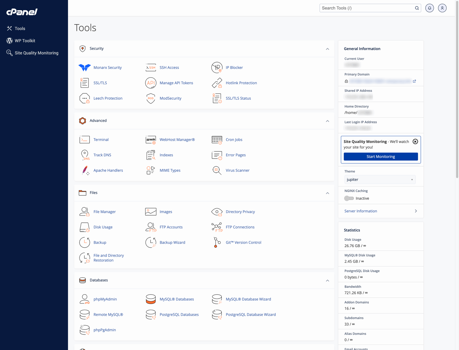 Screenshot of cPanel on VPS with InMotion Hosting