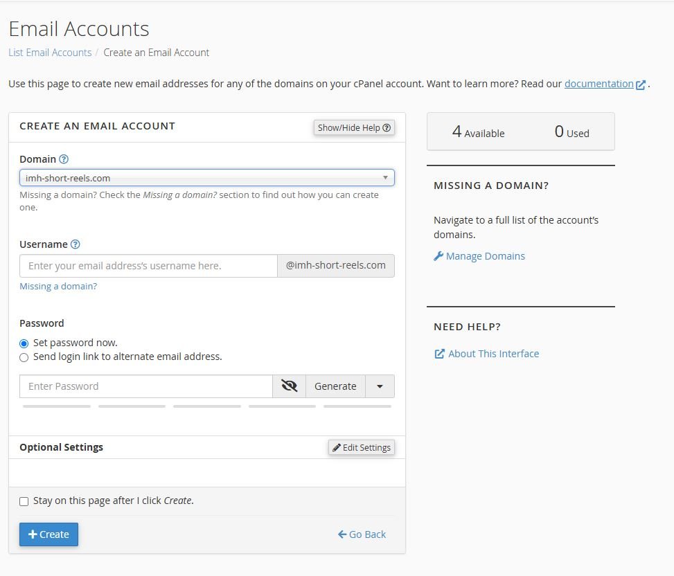 Create Email Accounts in cPanel